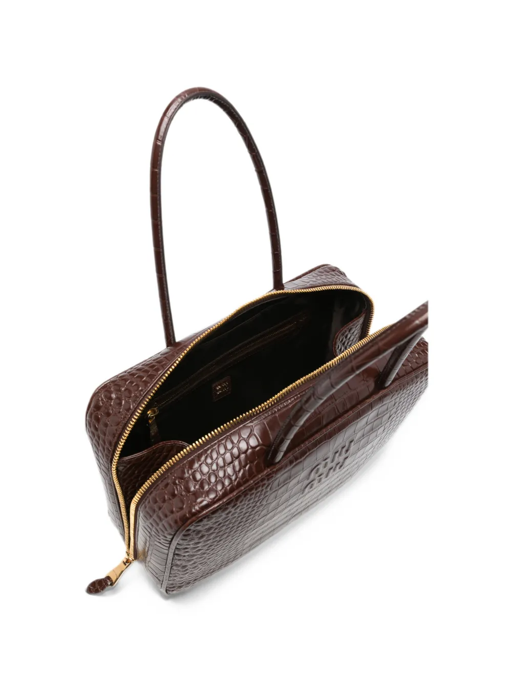 Miu croc-effect leather tote bag Bruin