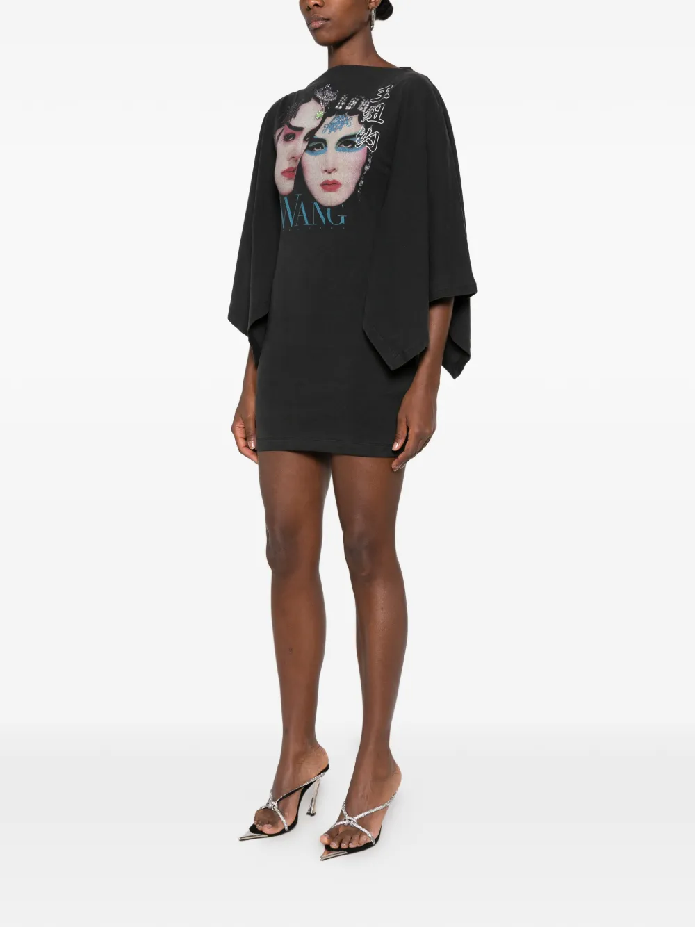 Alexander Wang graphic-print cape-sleeve mini dress Zwart