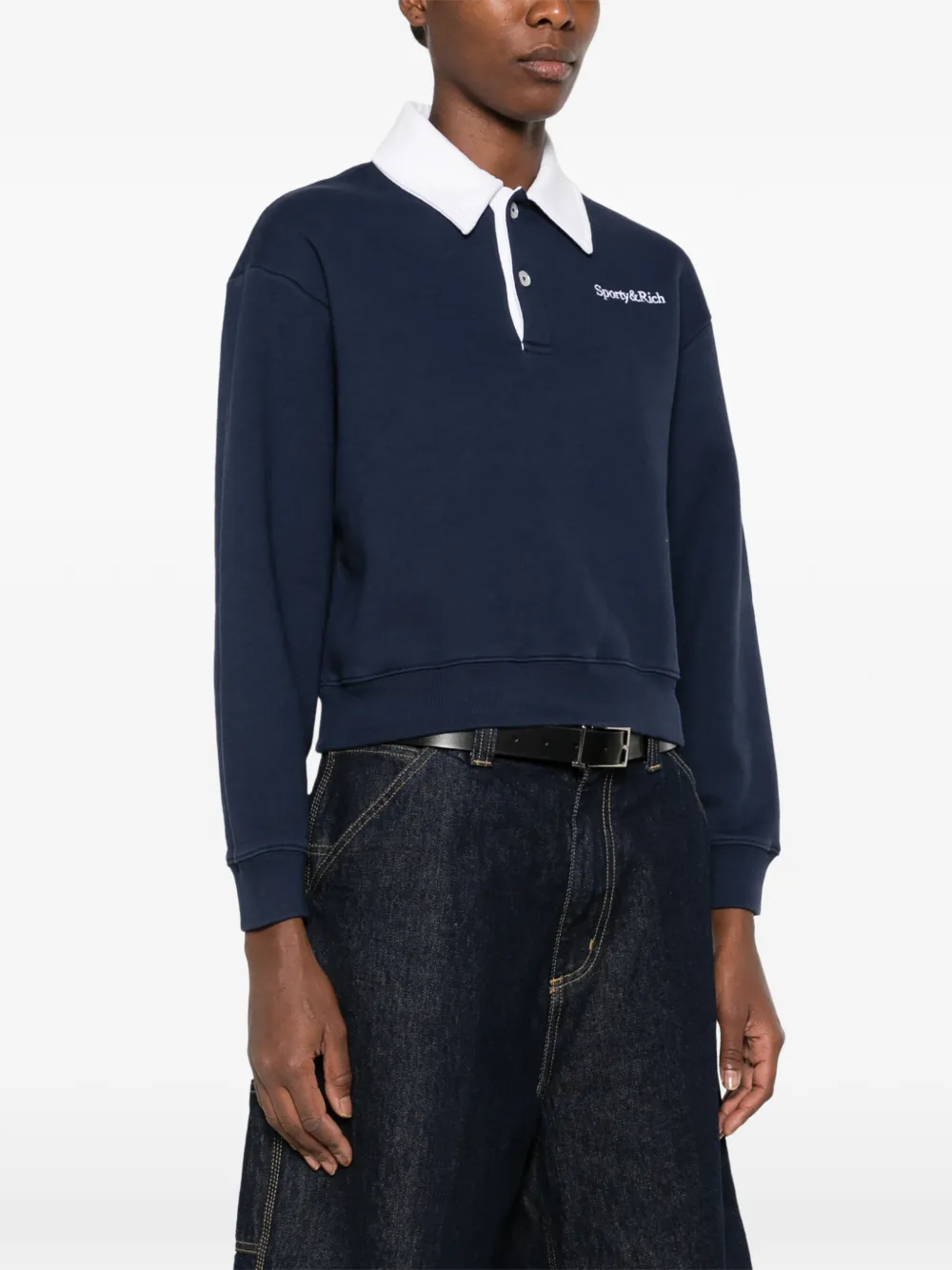 Sporty & Rich logo-embroidered polo top Blauw