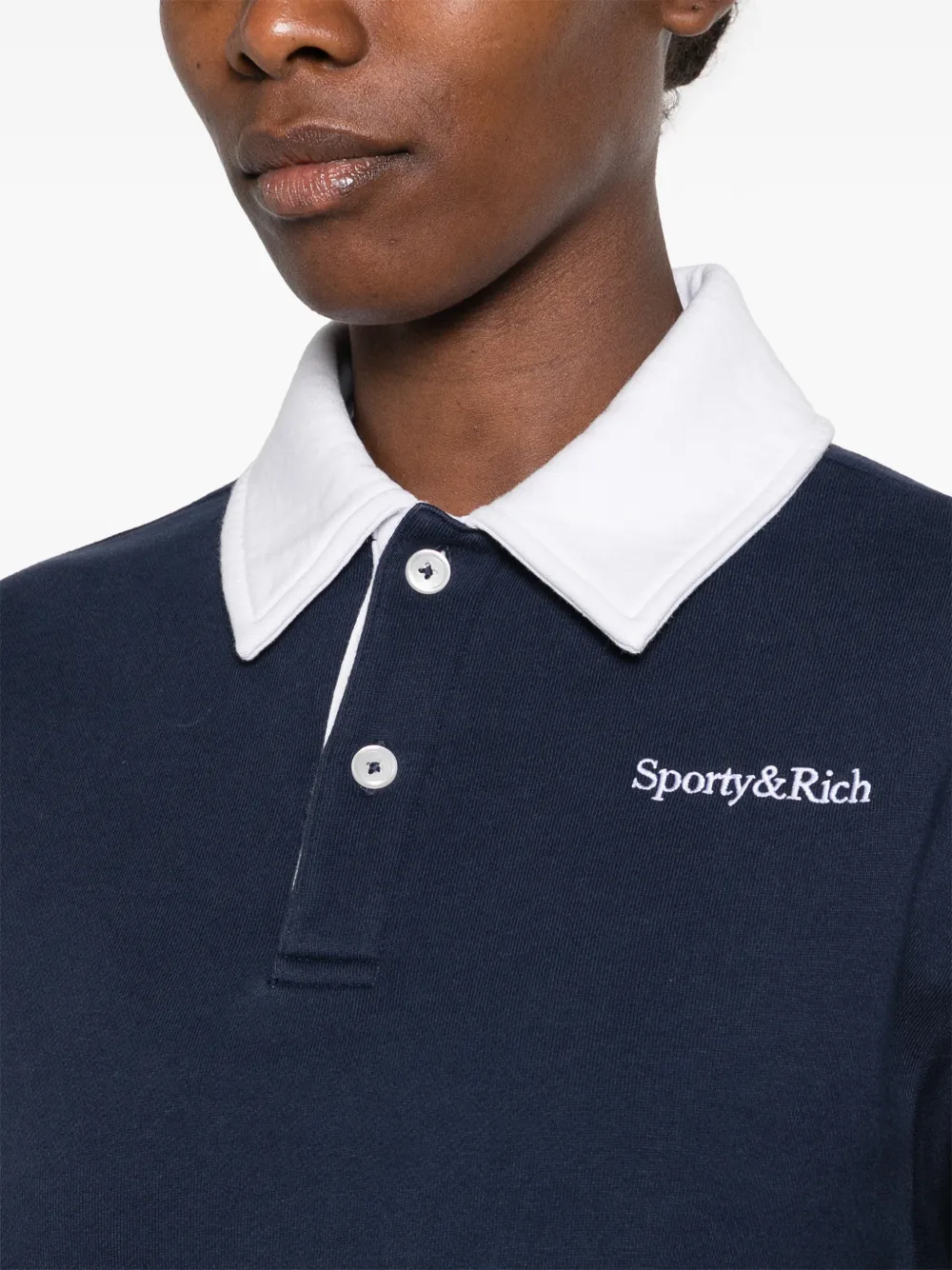 Sporty & Rich logo-embroidered polo top Blauw