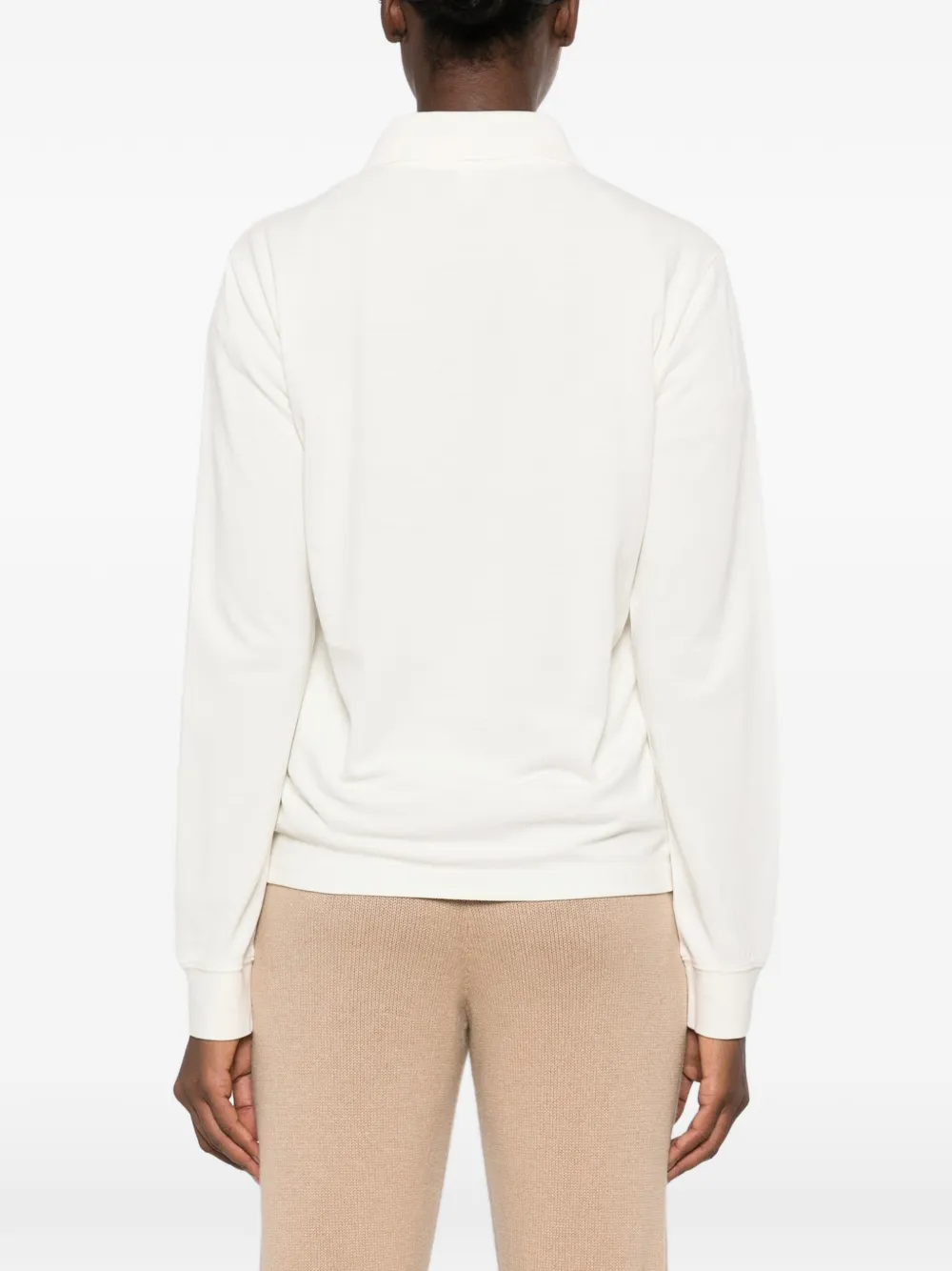 Sporty & Rich Perry logo-patch long-sleeve polo shirt Beige