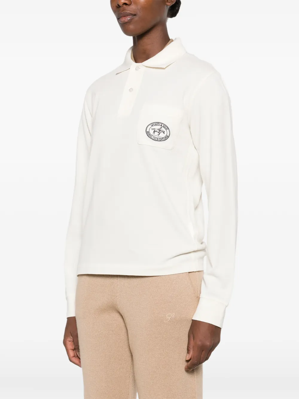 Sporty & Rich Perry logo-patch long-sleeve polo shirt Beige