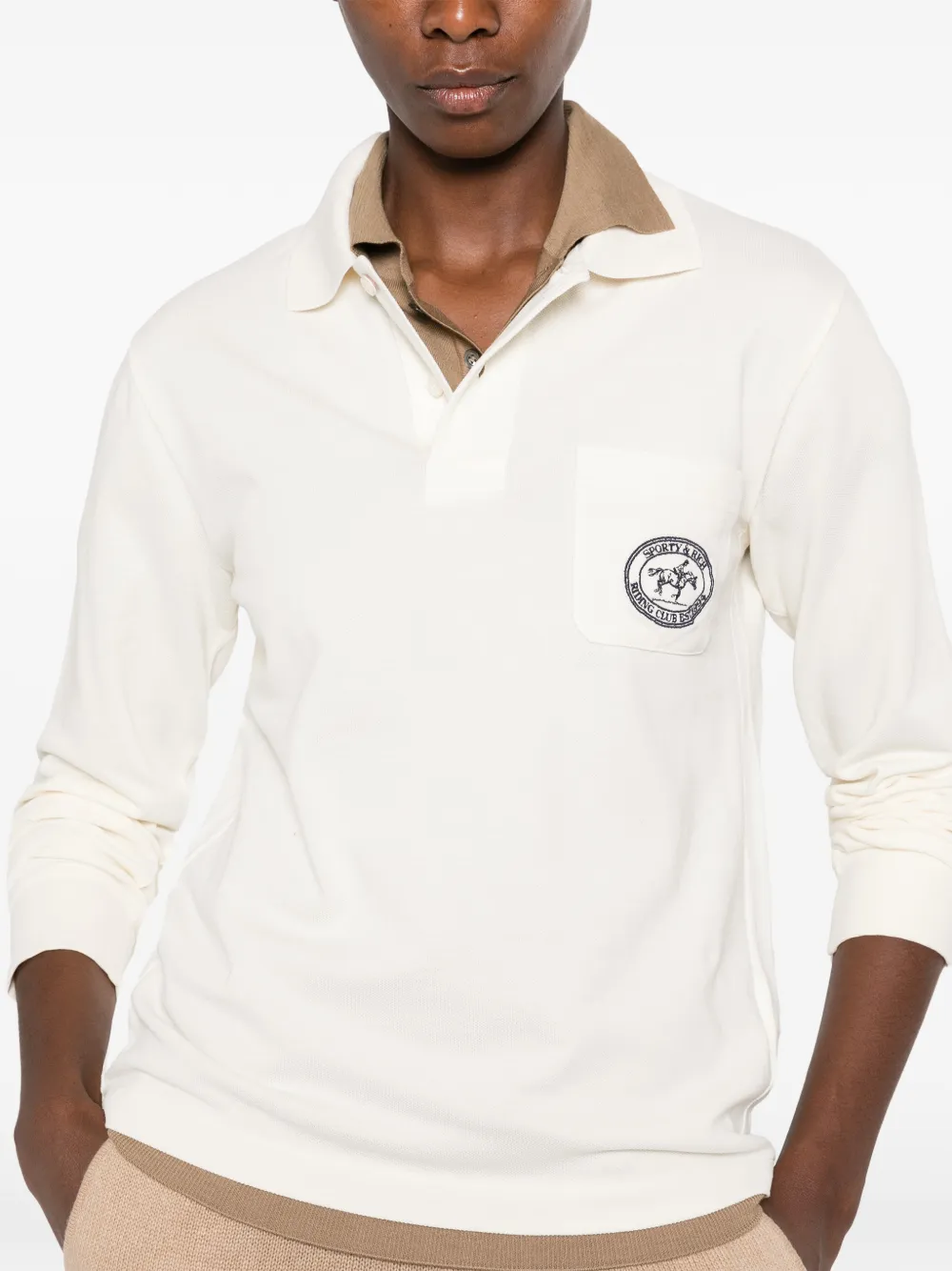 Sporty & Rich Perry logo-patch long-sleeve polo shirt Beige