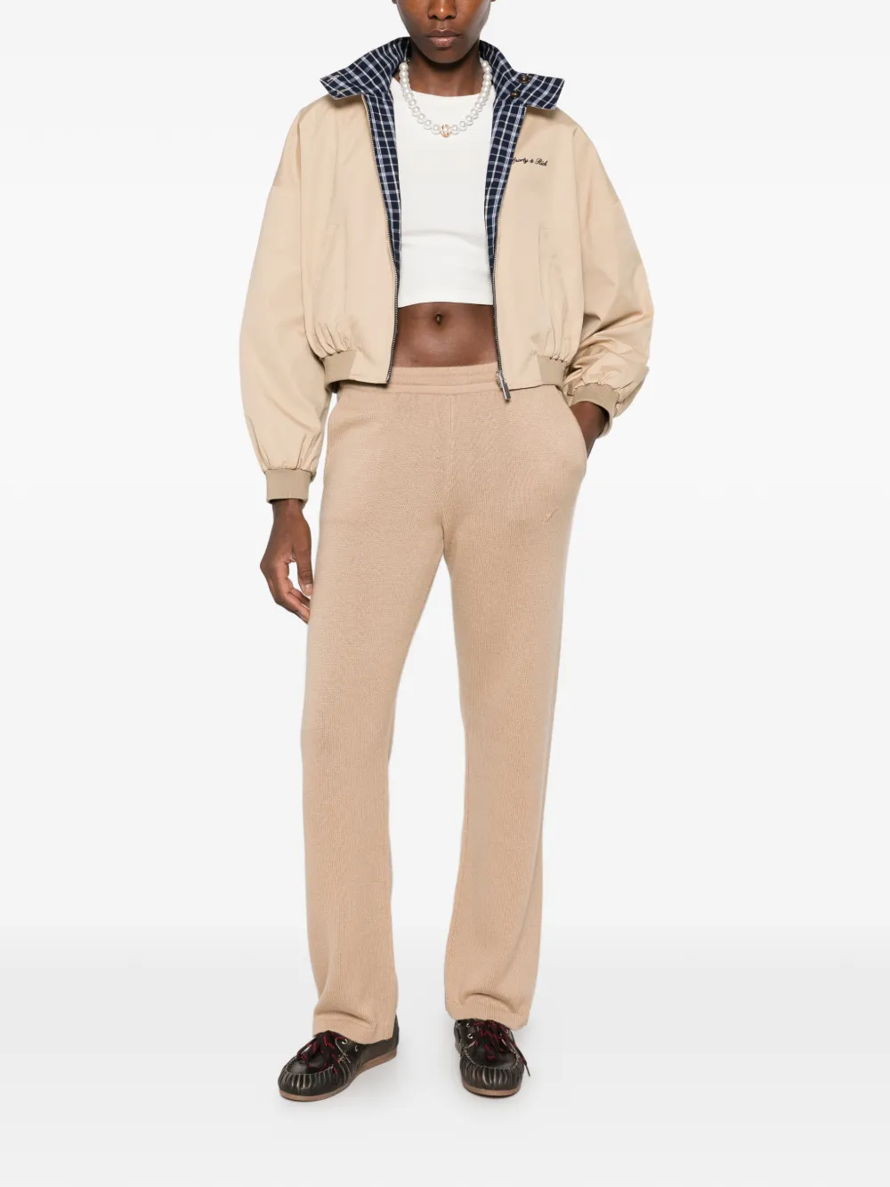 Sporty & Rich Ivana logo-embroidered track pants Beige