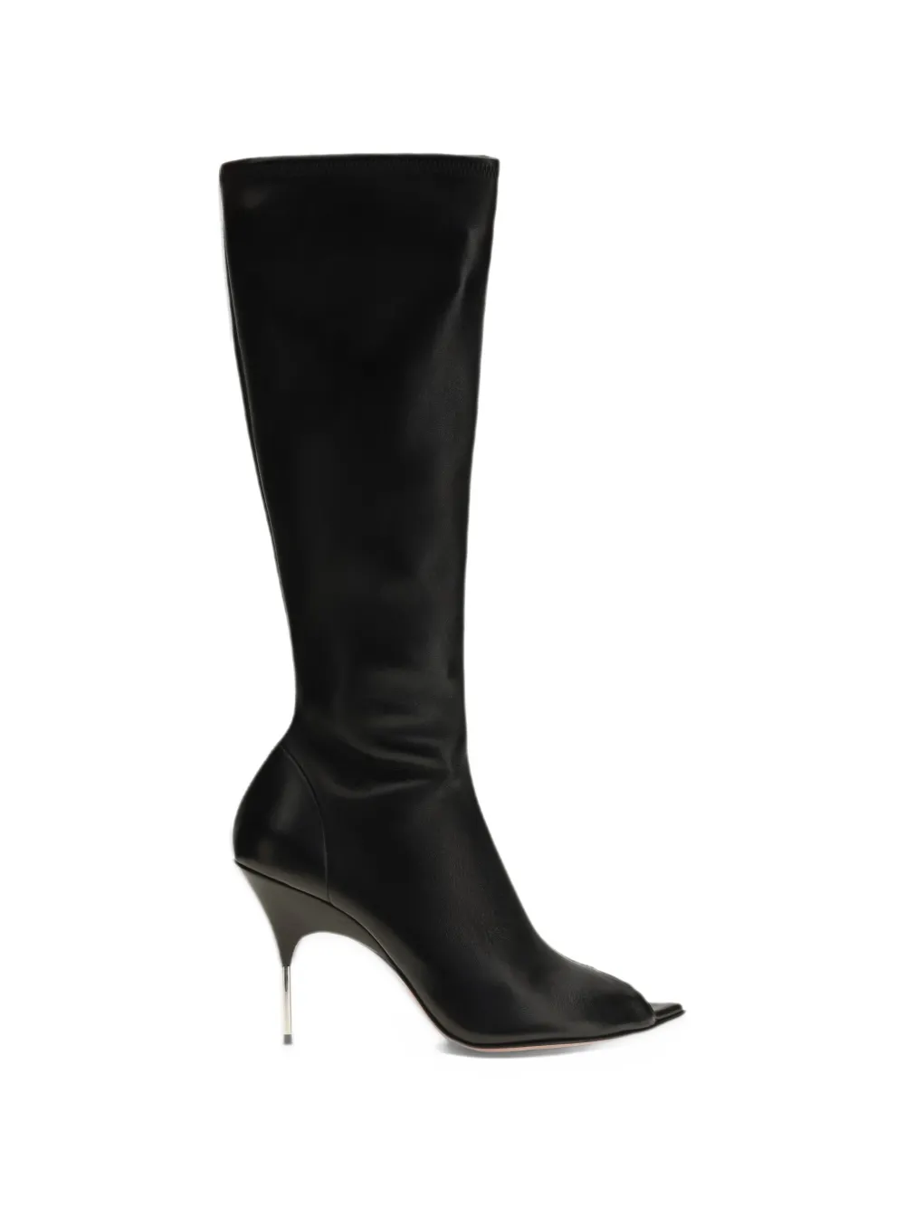 Amina Muaddi Bruna stretch boot 95 black stretch nappa