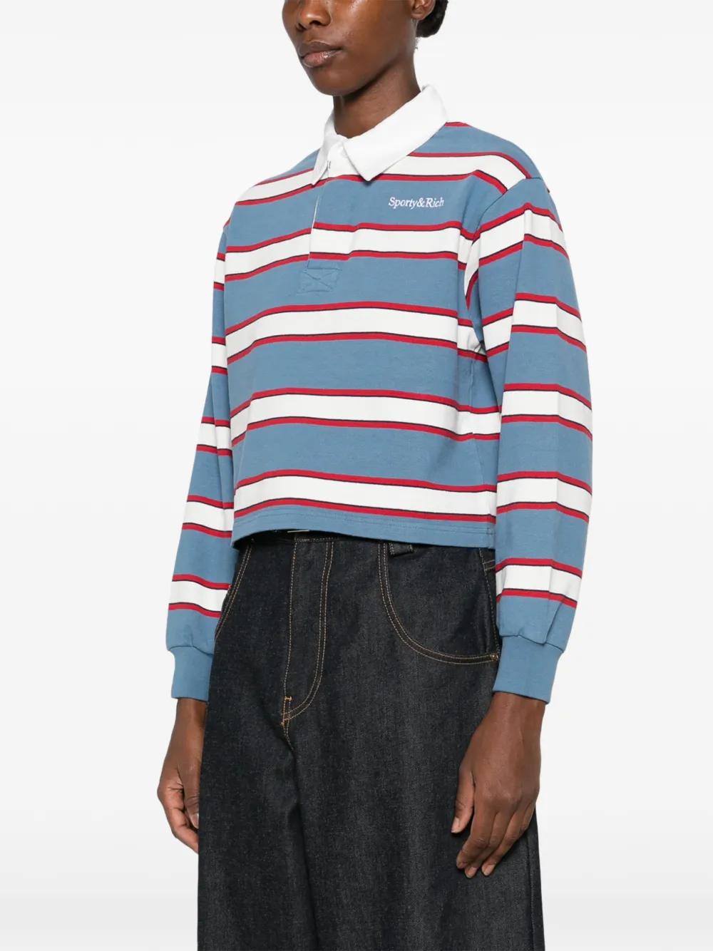 Sporty & Rich Blondie striped long-sleeve polo shirt Blauw