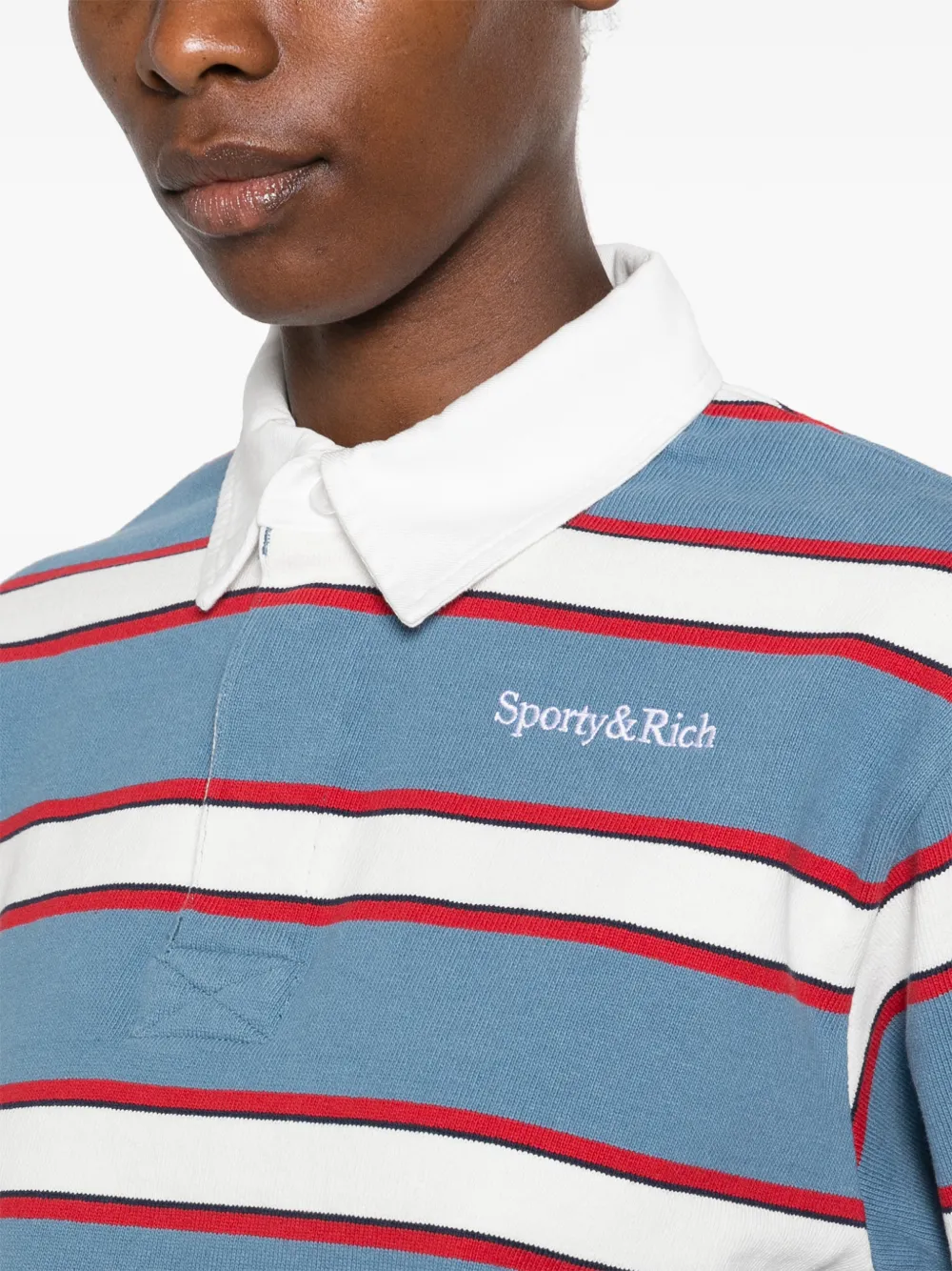 Sporty & Rich Blondie striped long-sleeve polo shirt Blauw
