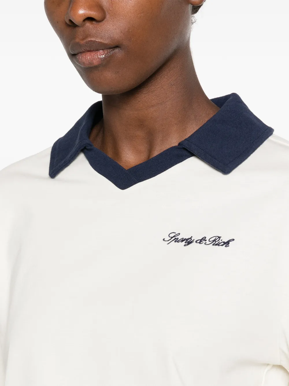 Sporty & Rich logo-embroidered V-neck T-shirt Beige