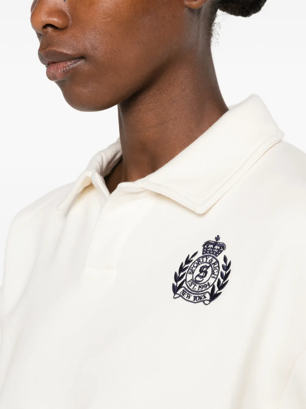 Sporty & Rich Elfa logo-embroidered polo-collar sweatshirt Beige