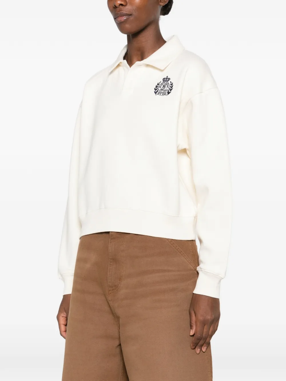 Sporty & Rich Elfa logo-embroidered polo-collar sweatshirt Beige