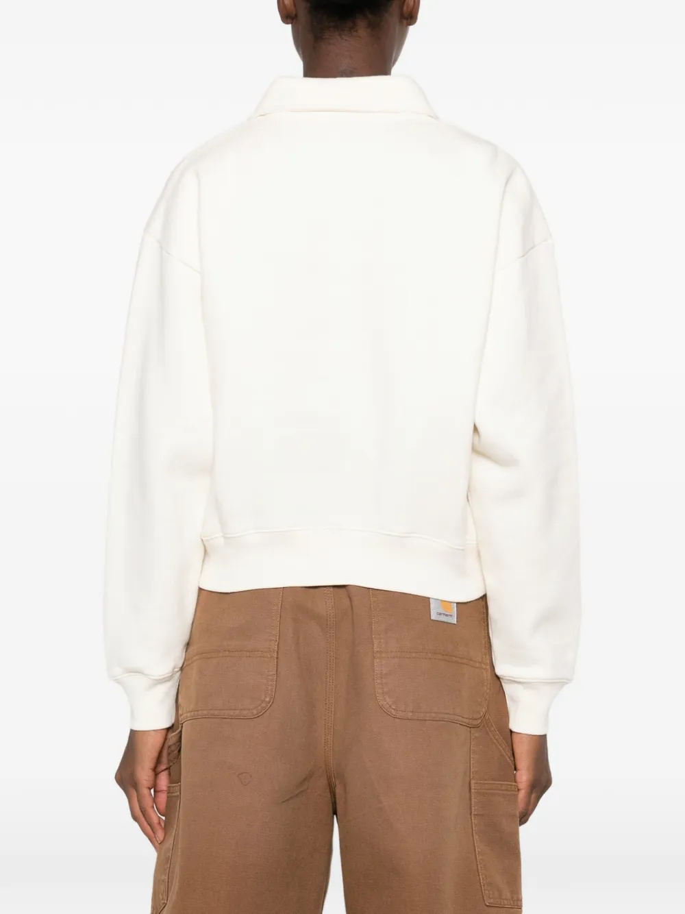 Sporty & Rich Elfa logo-embroidered polo-collar sweatshirt Beige