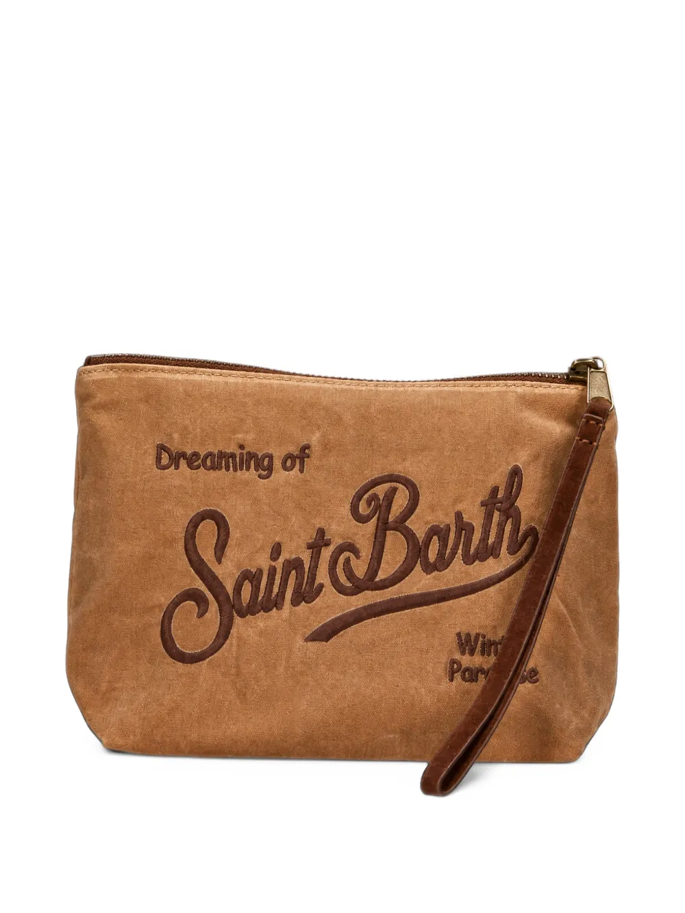 MC2 Saint Barth logo-embroidered canvas clutch bag Beige
