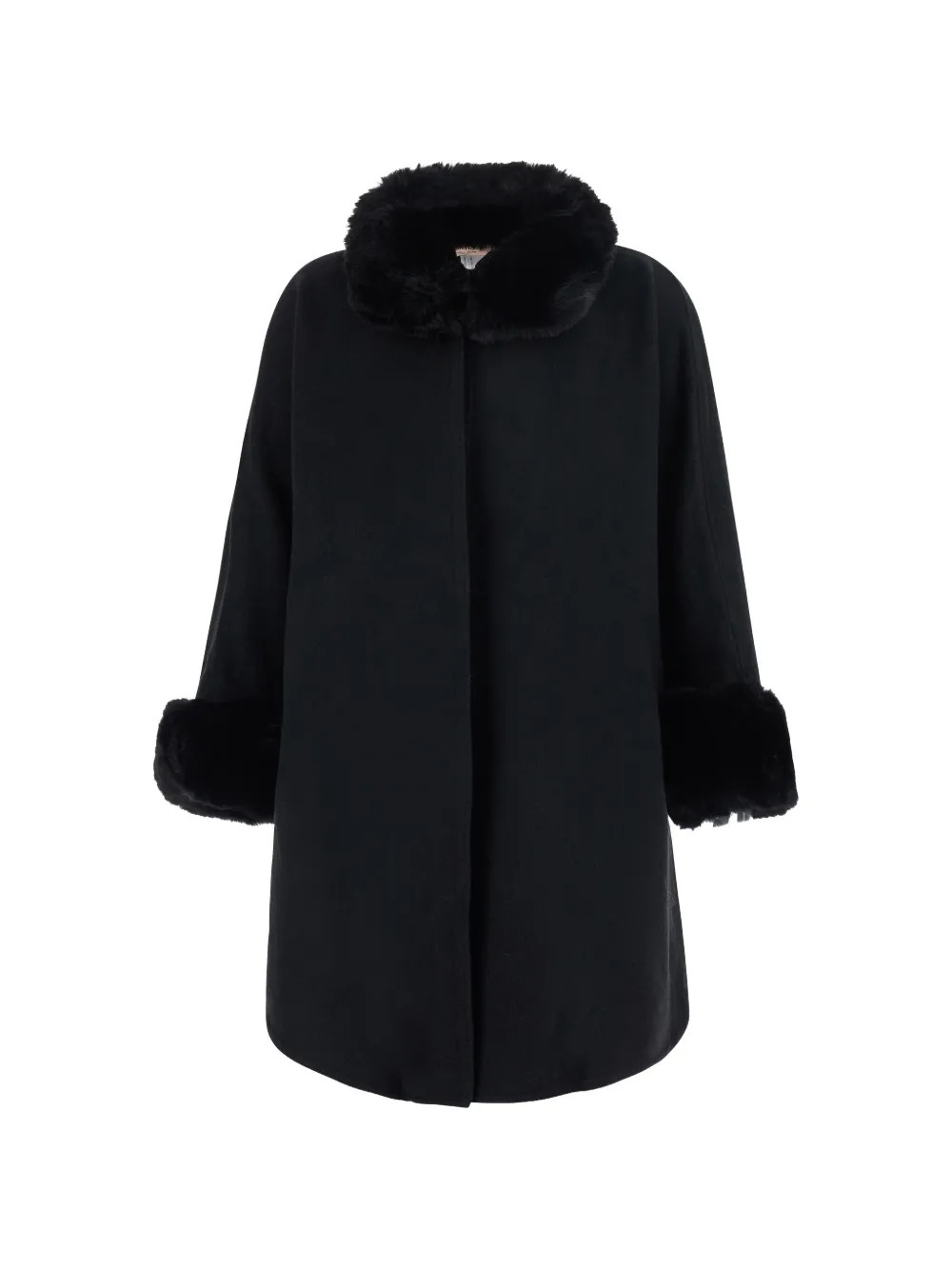 TWINSET soft poncho with faux-fur - Nero
