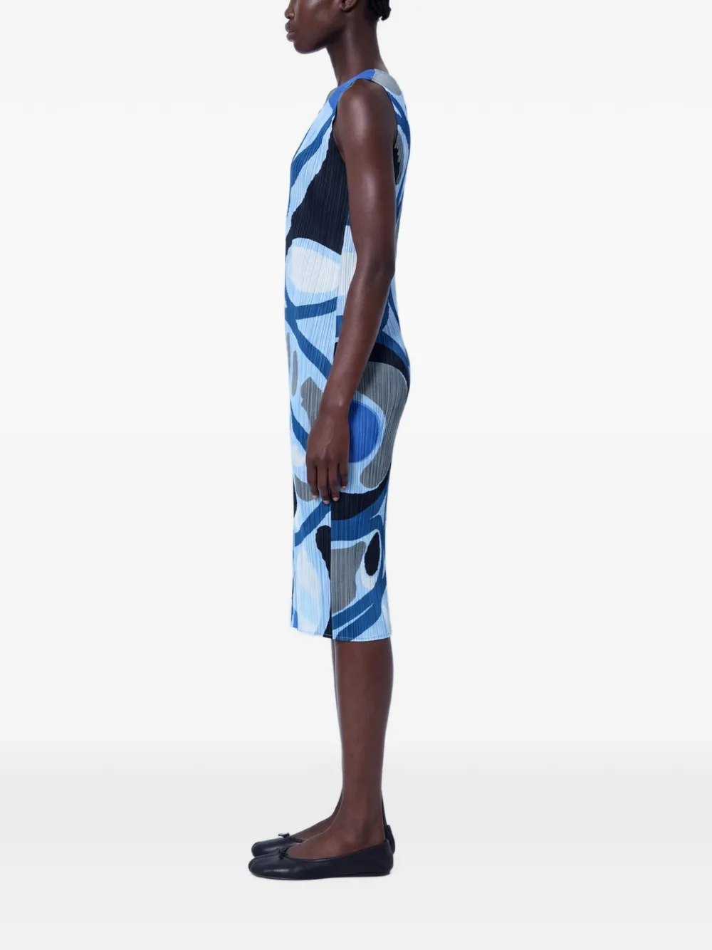 Pleats Please Issey Miyake Roll abstract-print pleated midi dress Blauw