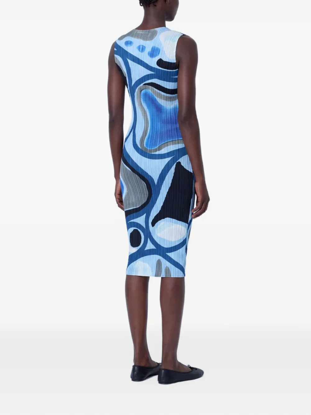Pleats Please Issey Miyake Roll abstract-print pleated midi dress Blauw