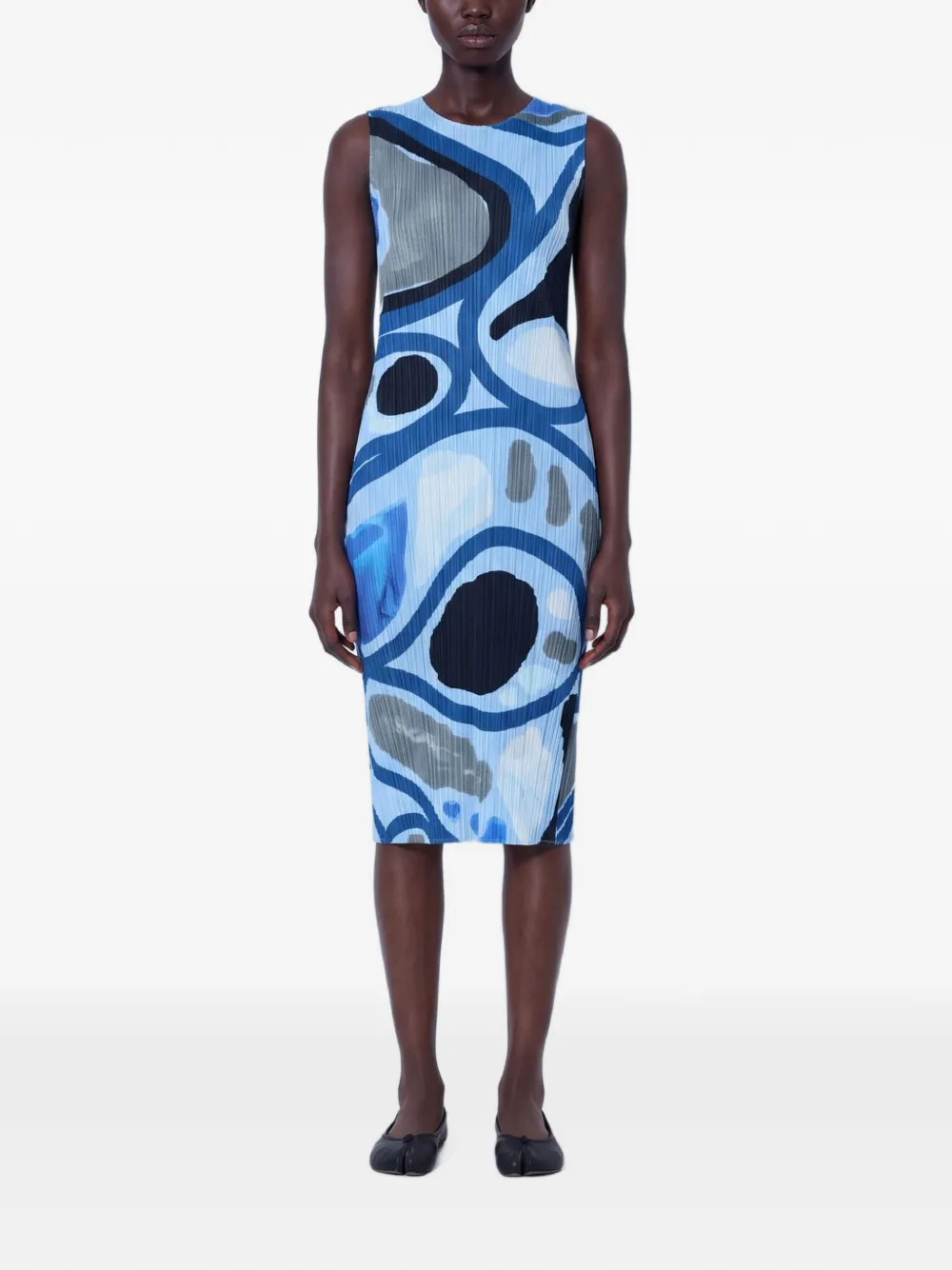 Pleats Please Issey Miyake Roll abstract-print pleated midi dress Blauw