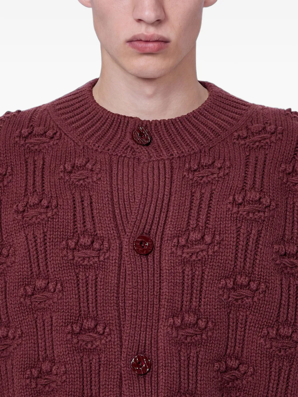 Marni brown fisherman wool-cashmere cardigan Rood