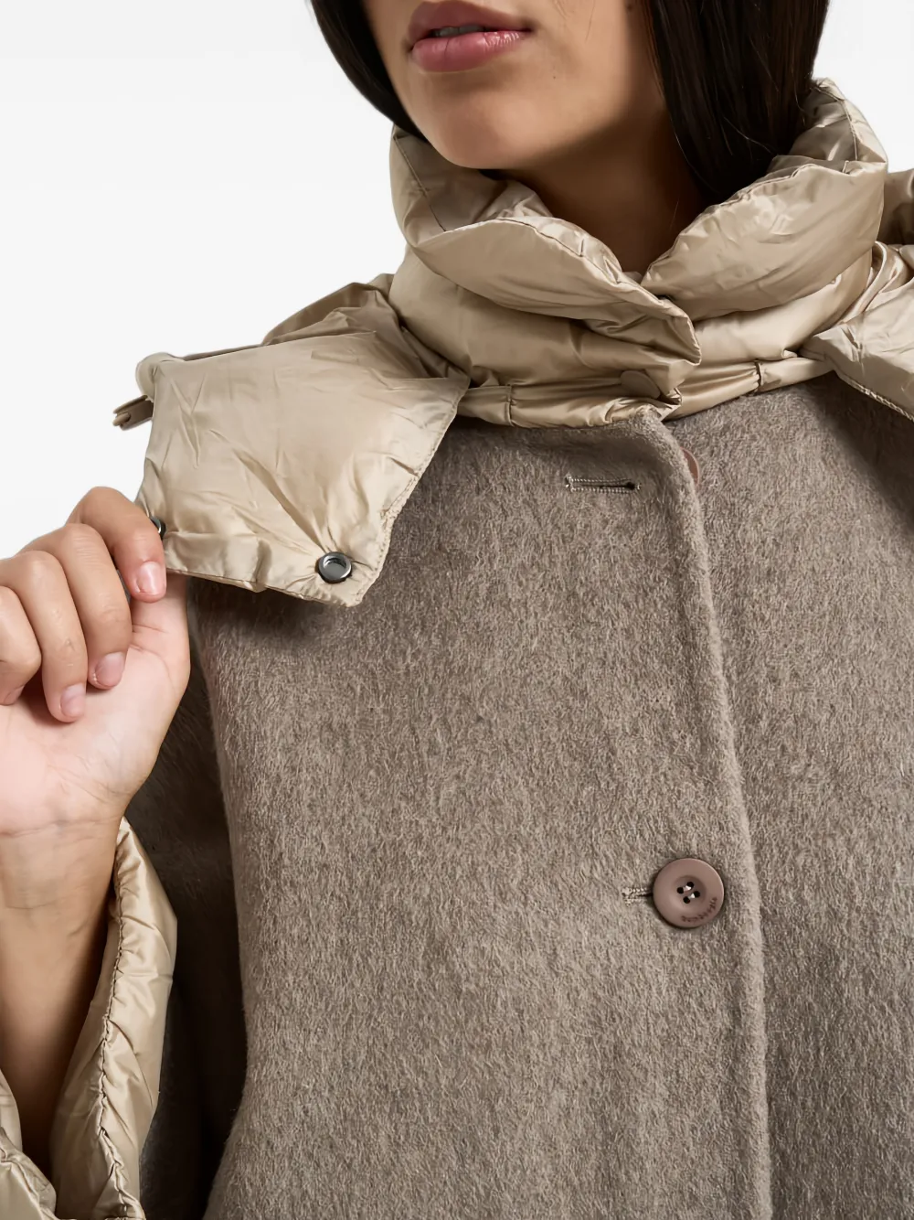 bomboogie hooded button-up coat Bruin