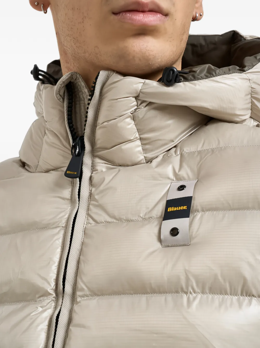 Blauer logo-patch padded jacket Beige