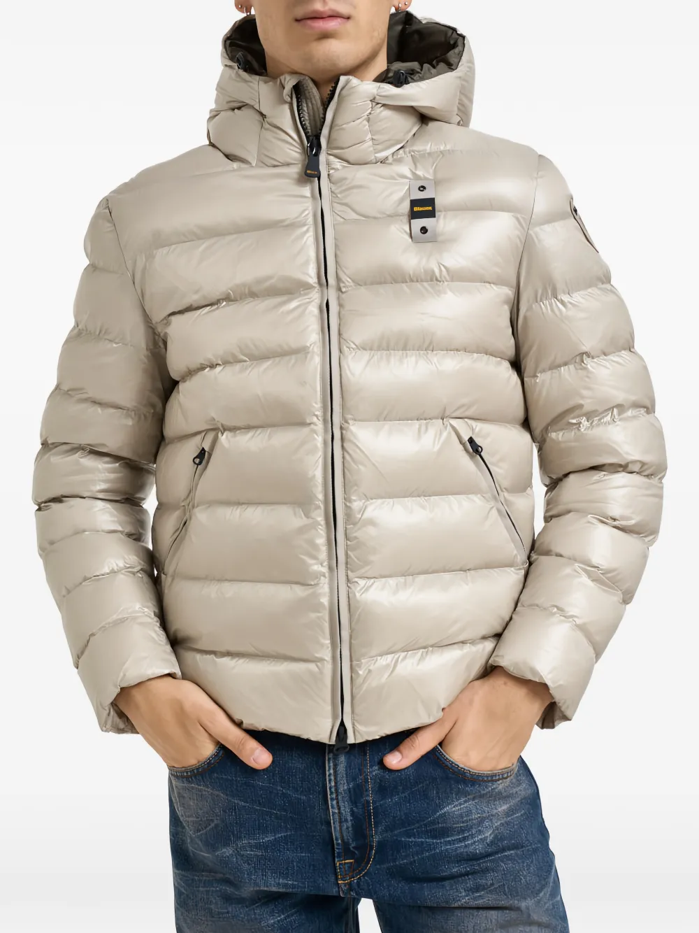 Blauer logo-patch padded jacket Beige