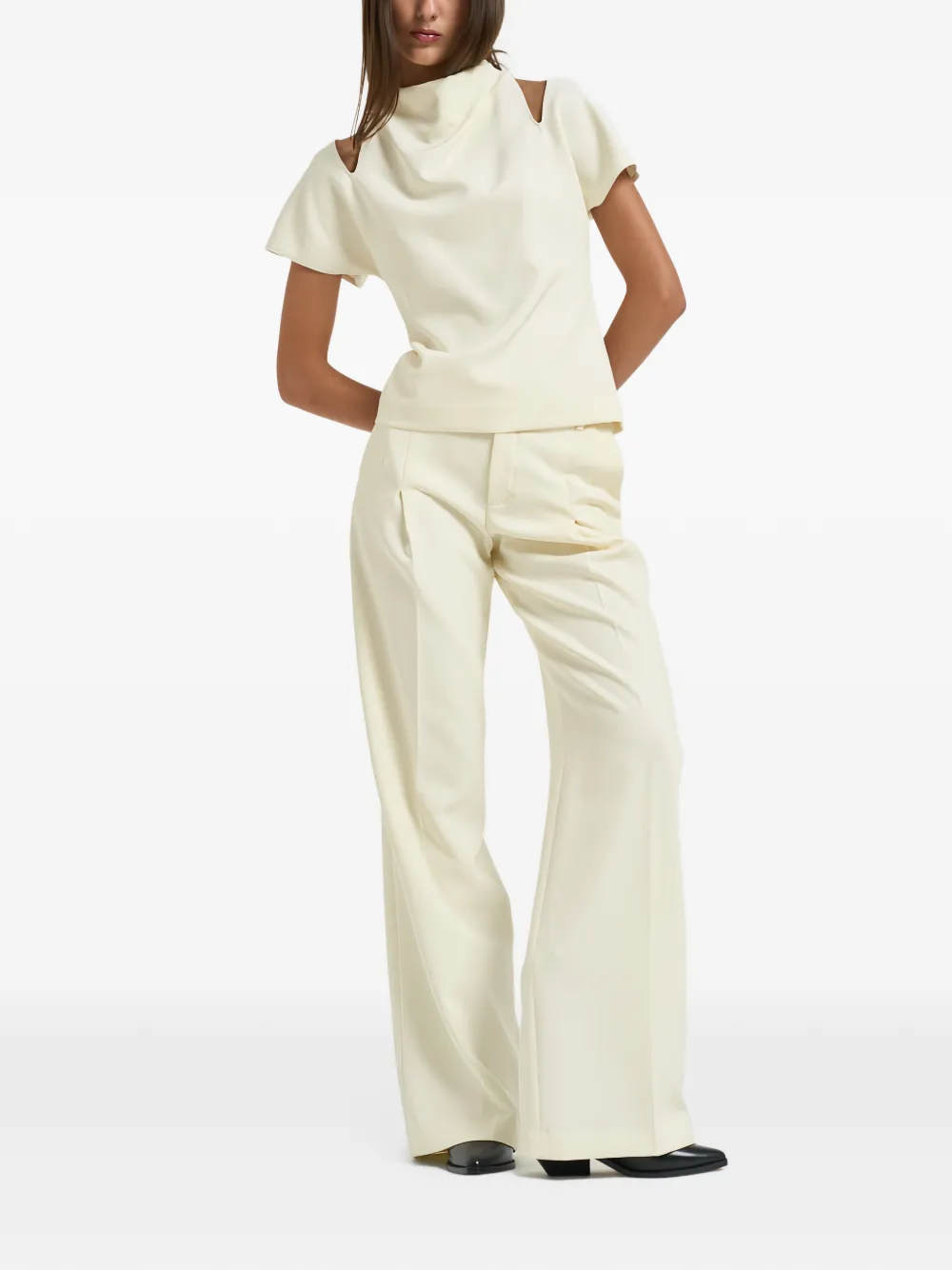 Federica Tosi cut-out cowl-neck blouse Beige
