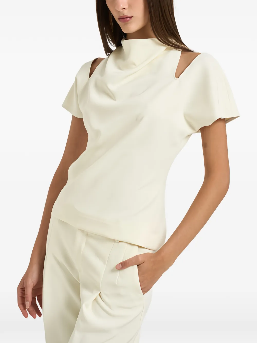 Federica Tosi cut-out cowl-neck blouse Beige