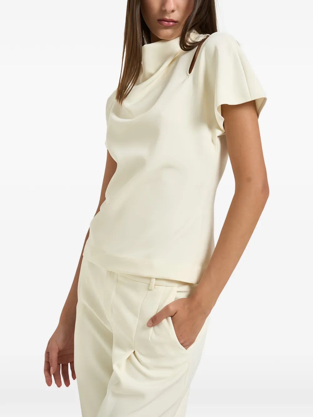 Federica Tosi cut-out cowl-neck blouse Beige