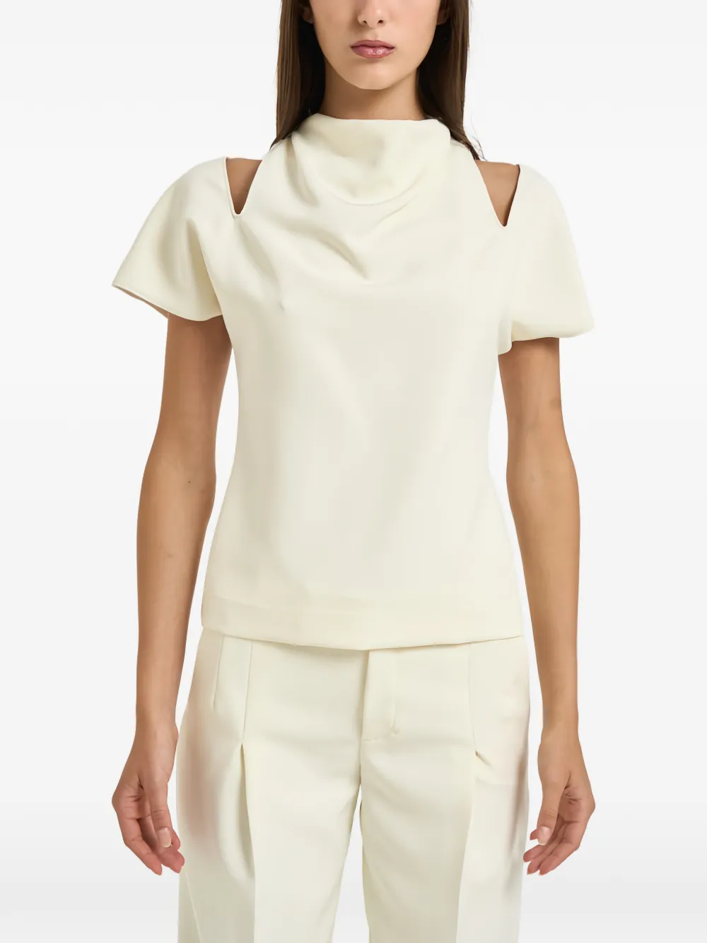 Federica Tosi cut-out cowl-neck blouse Beige