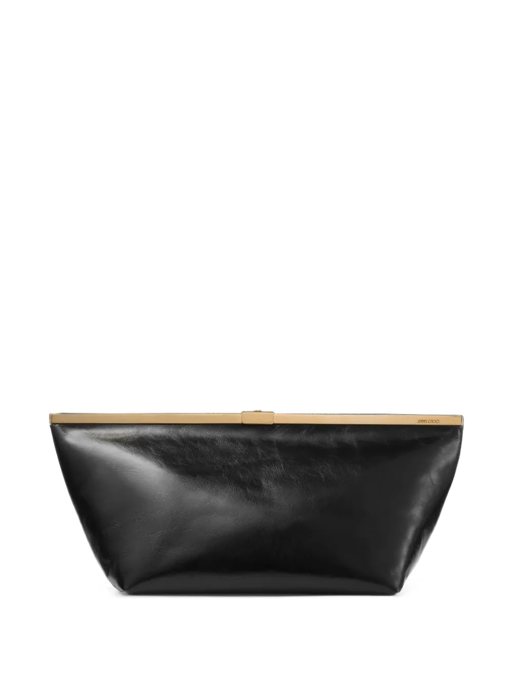 Jimmy Choo Ganache black and gold soft shiny biker leather clutch bag Zwart