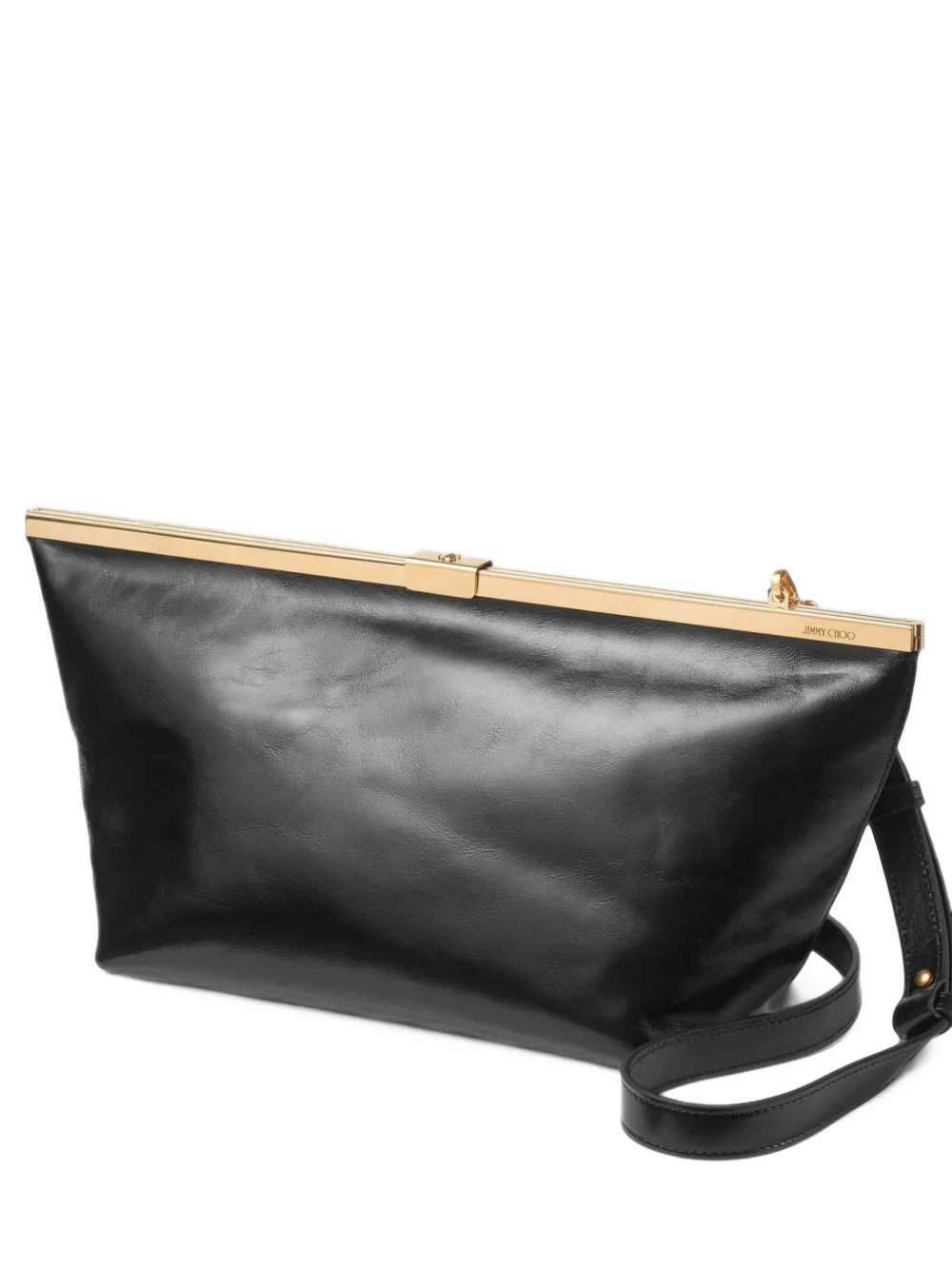 Jimmy Choo Ganache black and gold soft shiny biker leather clutch bag Zwart