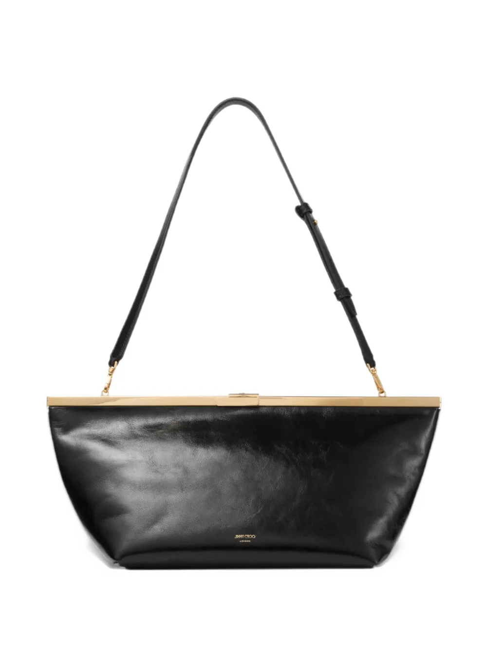 Jimmy Choo Ganache black and gold soft shiny biker leather clutch bag