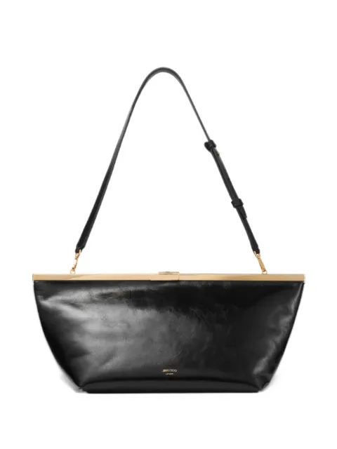Ganache black and gold soft shiny biker leather clutch bag