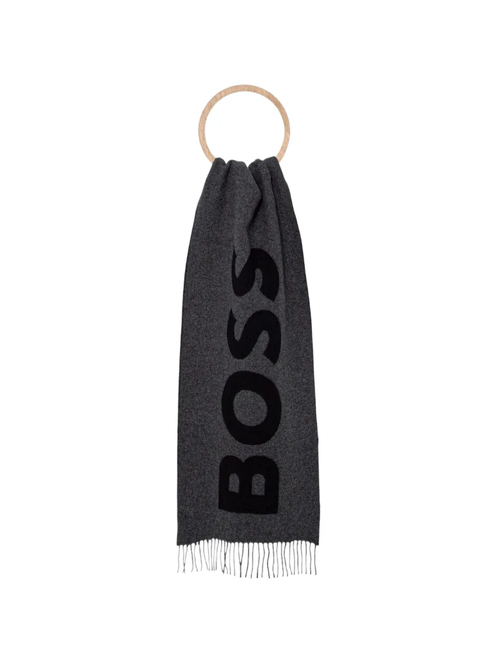 BOSS logo-print fringed scarf Grijs