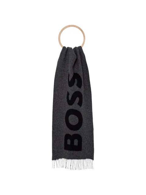 BOSS logo-print fringed scarf