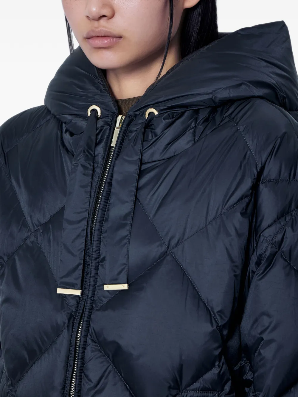 Max Mara diamond-quilted hooded coat Blauw