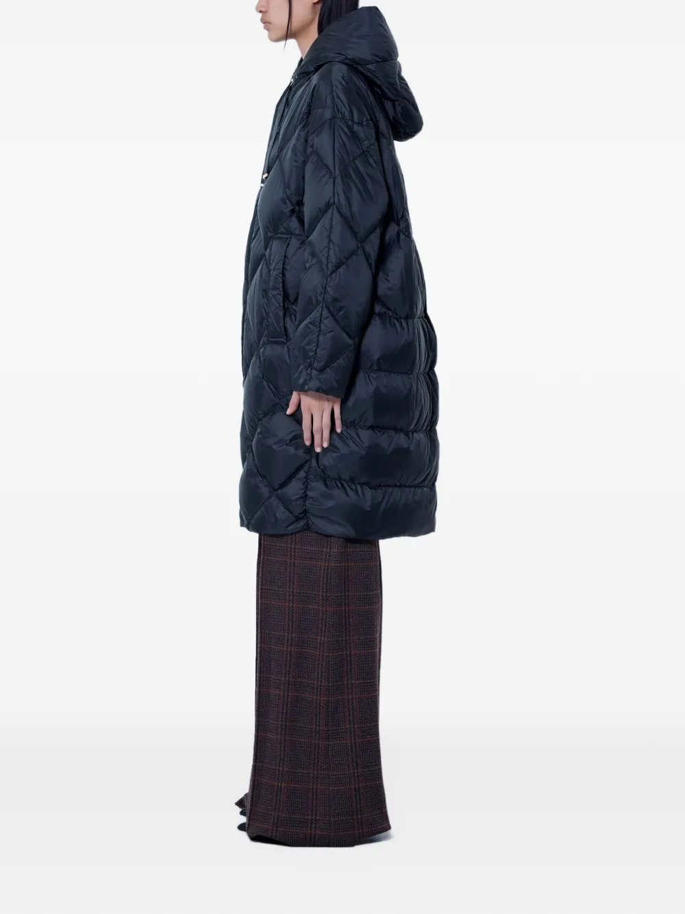 Max Mara diamond-quilted hooded coat Blauw