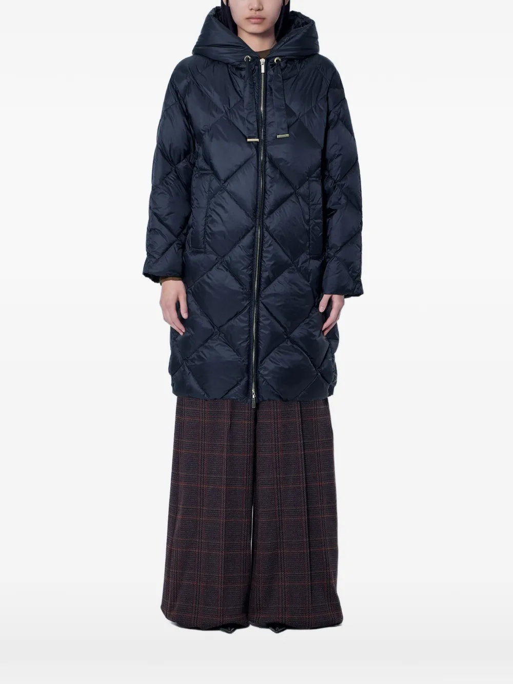 Max Mara diamond-quilted hooded coat Blauw
