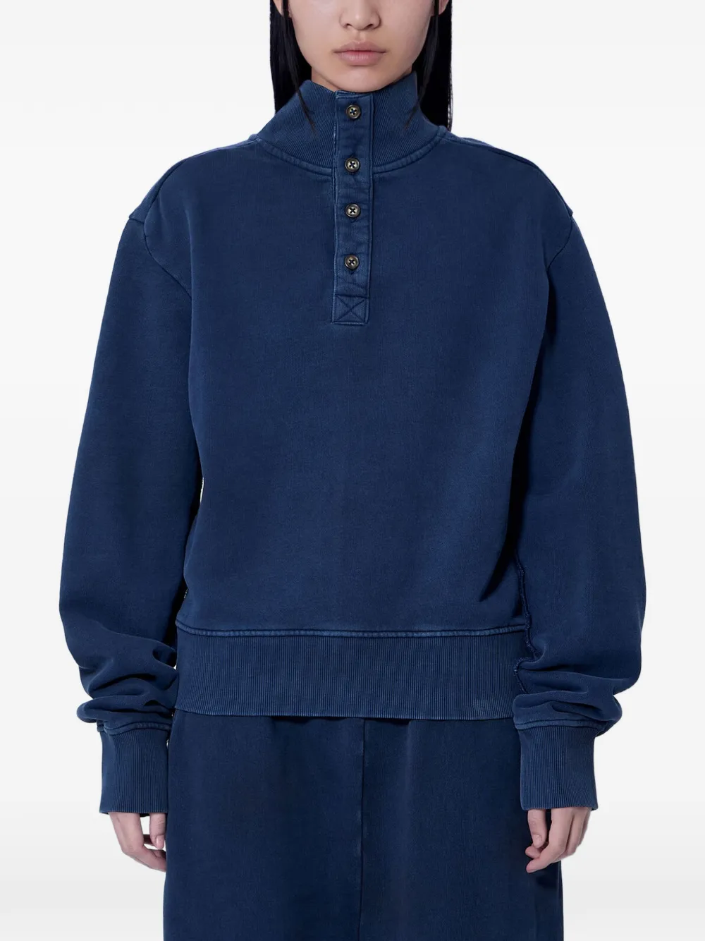 ENTIRE STUDIOS Port button-placket high-neck sweatshirt Blauw