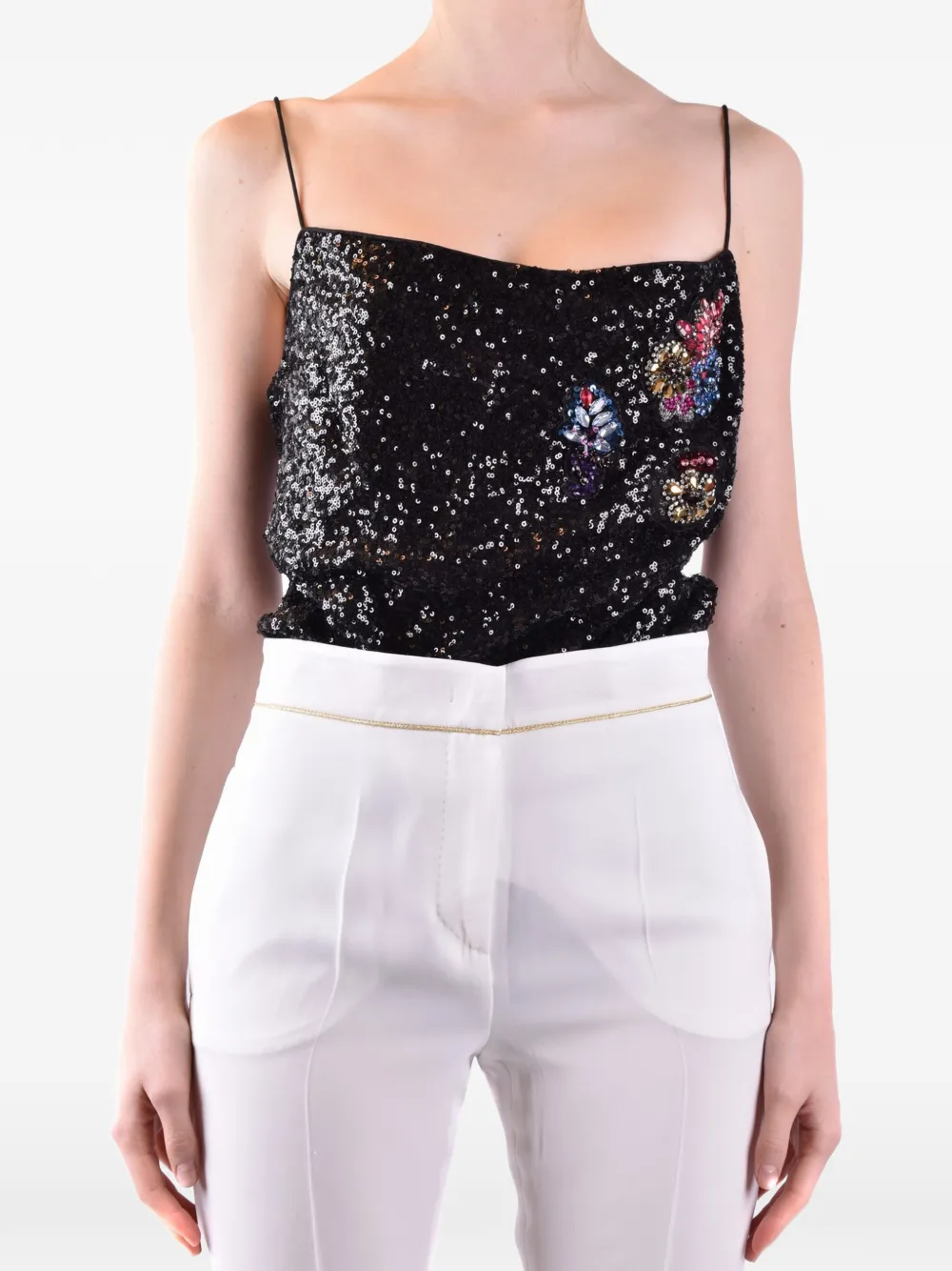 PINKO Canottiera con paillettes e ricamo - Nero