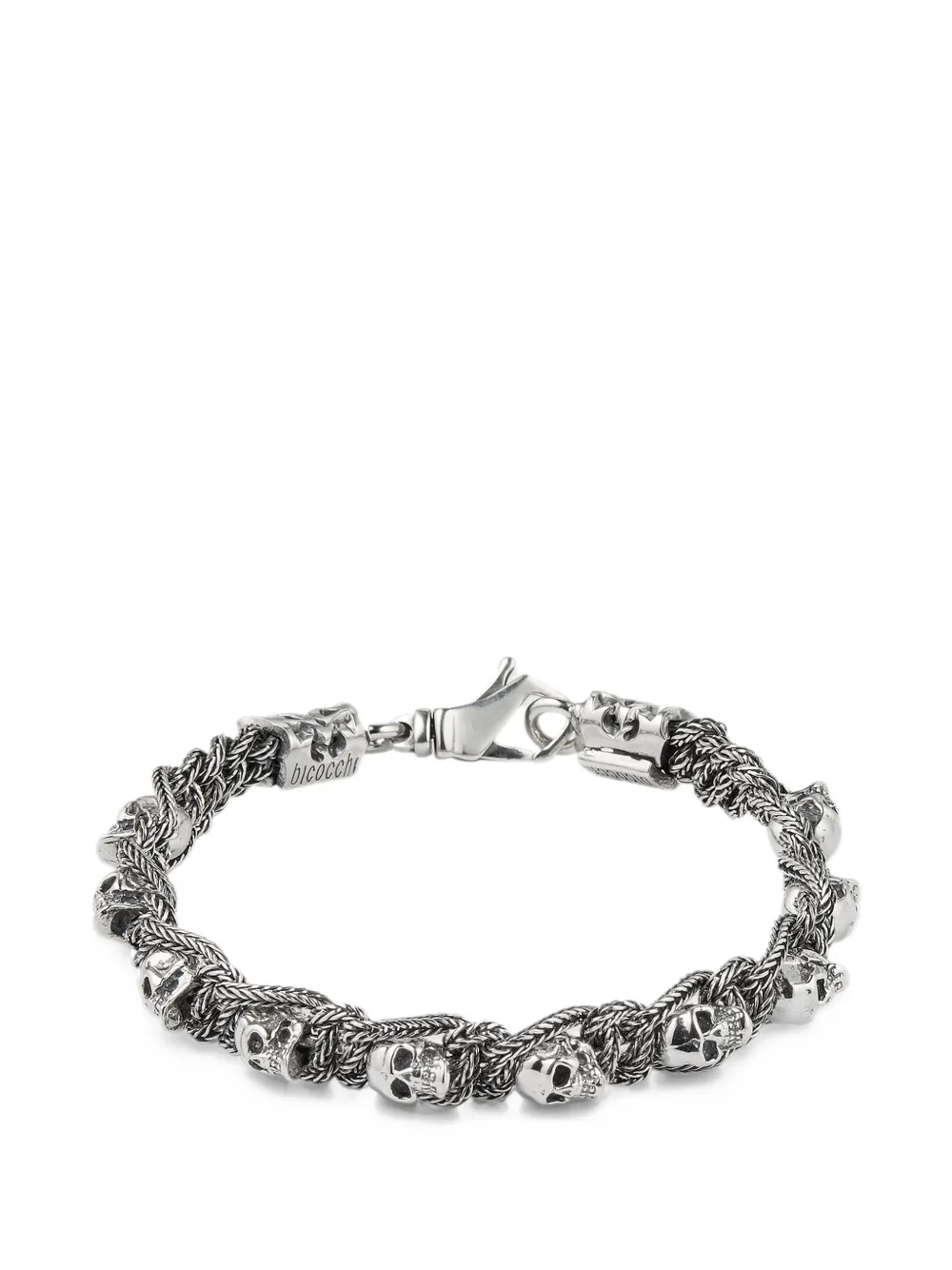 Emanuele Bicocchi Bracciale intrecciato con teschio - Argento