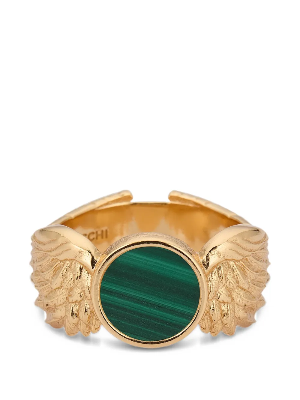 Emanuele Bicocchi Anello con malachite e dettaglio ad ala - Oro