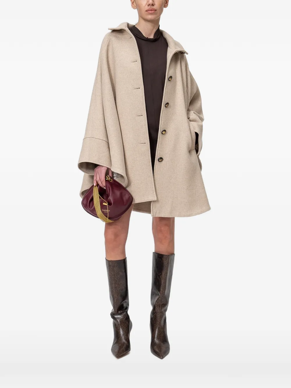 TWINSET wool cloth cape with buttons - Nude