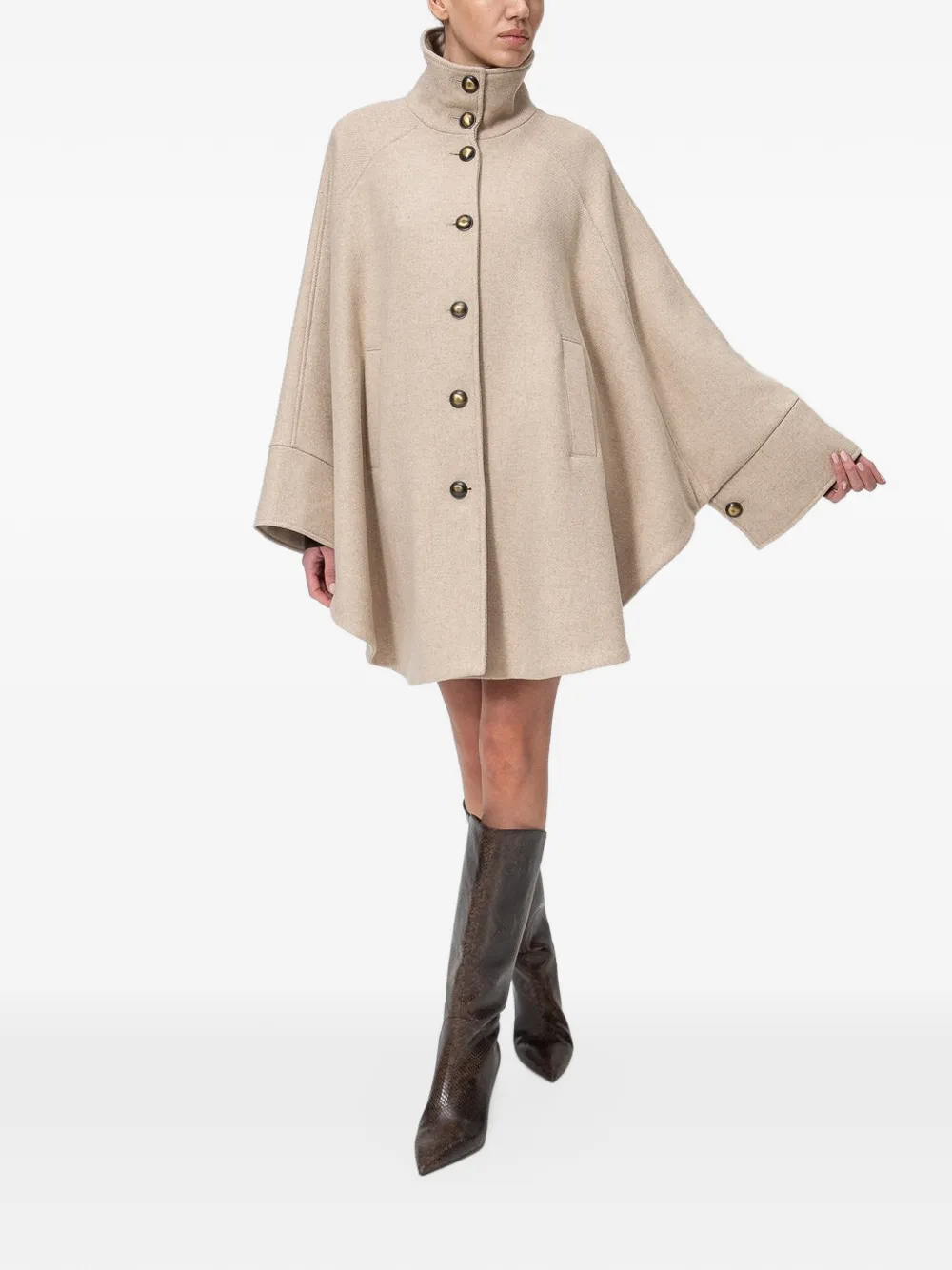 TWINSET wool cloth cape with buttons Beige