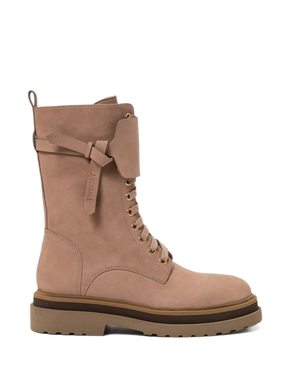 TWINSET leather combat boots with insert - Toni neutri