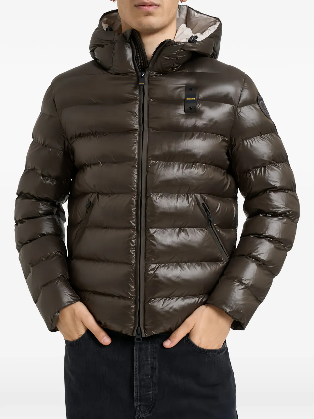 Blauer logo-patch padded jacket - Brown