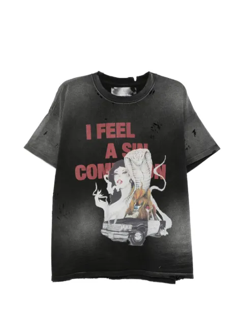 SEKRIT distressed graphic-print T-shirt
