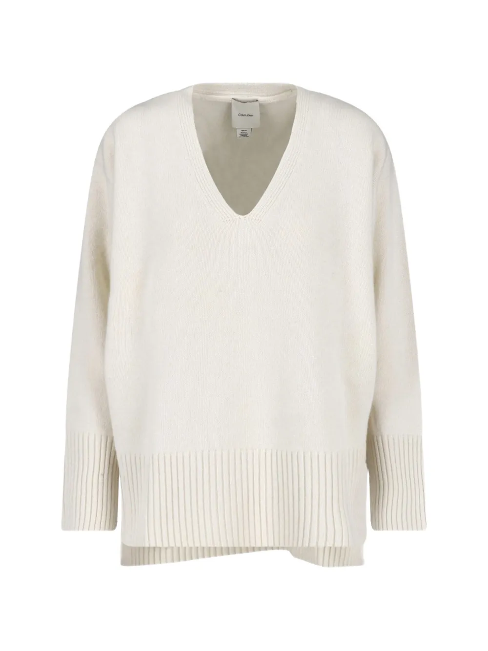 Calvin Klein V-neck ribbed-trim sweater Beige