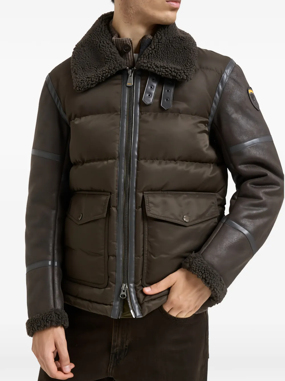 Blauer faux-shearling-collar jacket - Brown
