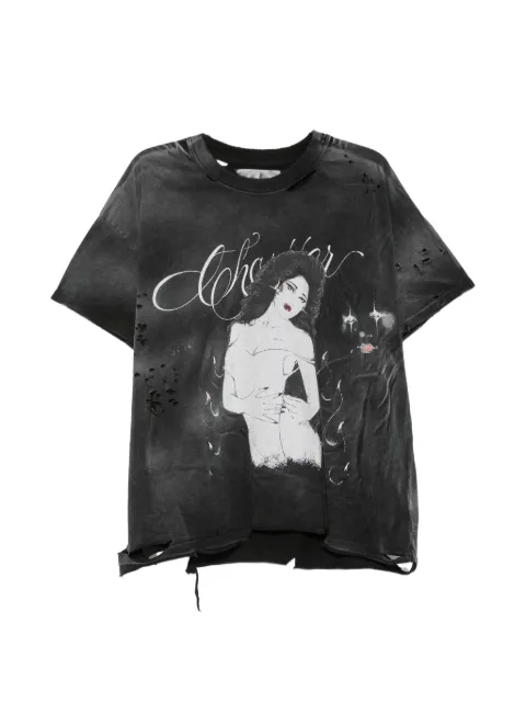 SEKRIT graphic-print distressed T-shirt