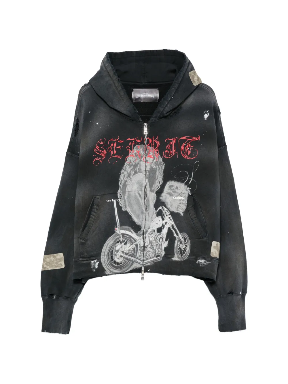 SEKRIT graphic-print distressed hoodie - Black
